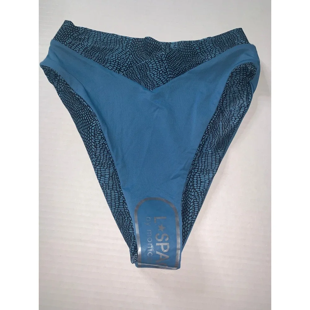 L SPACE High Waisted Bikini Bottoms Blue Black Snake Print‎ S P